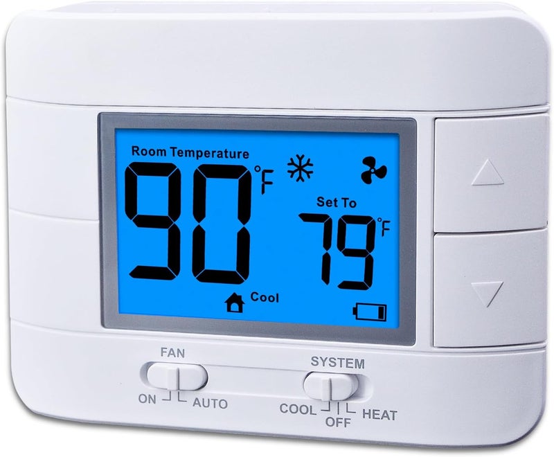 Mroinge Non Programmable Thermostat for Home - Single Stage 1H/1C, with Room Temperature & Humidity Display and Large Blue LCD - Image 1